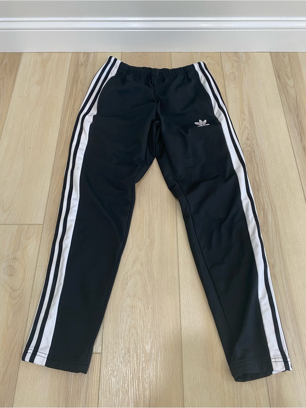 Adidas Mens Size Medium Black Three Stripe Breakaway Snap Warm Up Track Pants